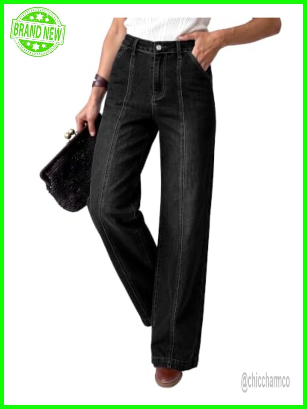 Wide Leg High Waisted Jeans Front Seam Stretchy Denim Pants